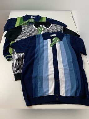 Set Of 3 NWT Oxknit Polo Men Retro 60’s 70’s Style Sz XL Multicolor Collared NEW